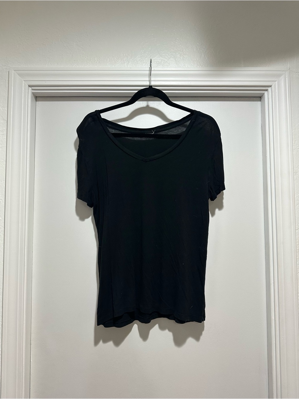 Black V-Neck Women's Top - Classic Short Sleeve Tee